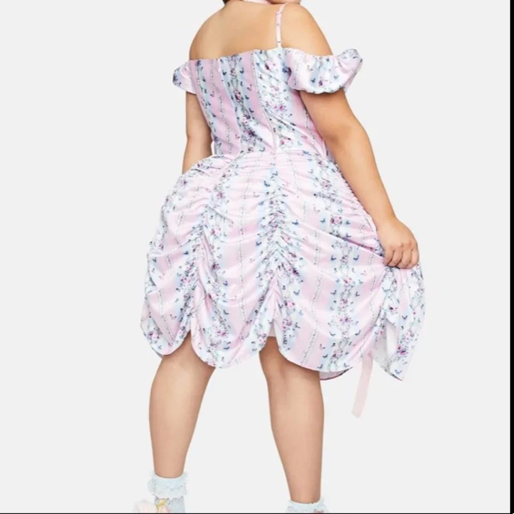 NWT Sold Out Sugar Thrillz Butterfly Stripe Dress with Ruched Skirt - Picture 2 of 10